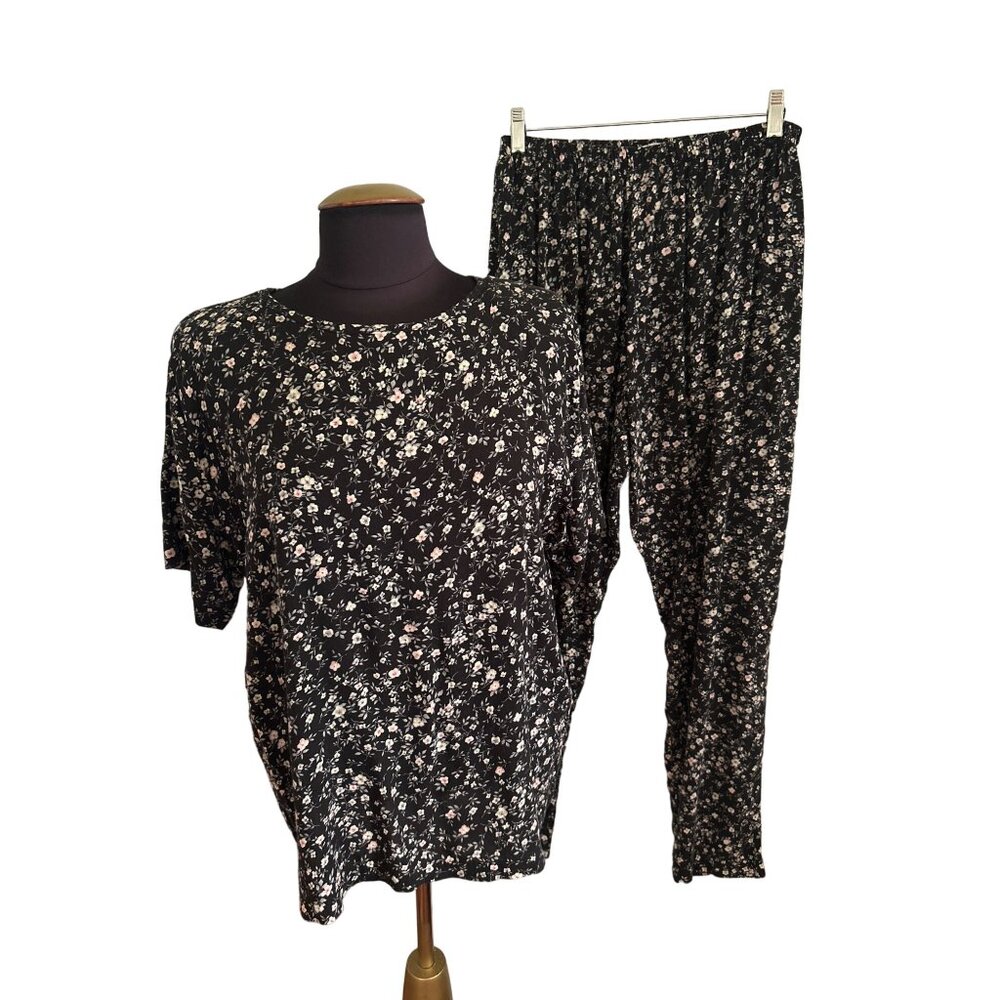 Vintage Risa Fashions Floral Print Lounge Set Top & Pants, Size Large